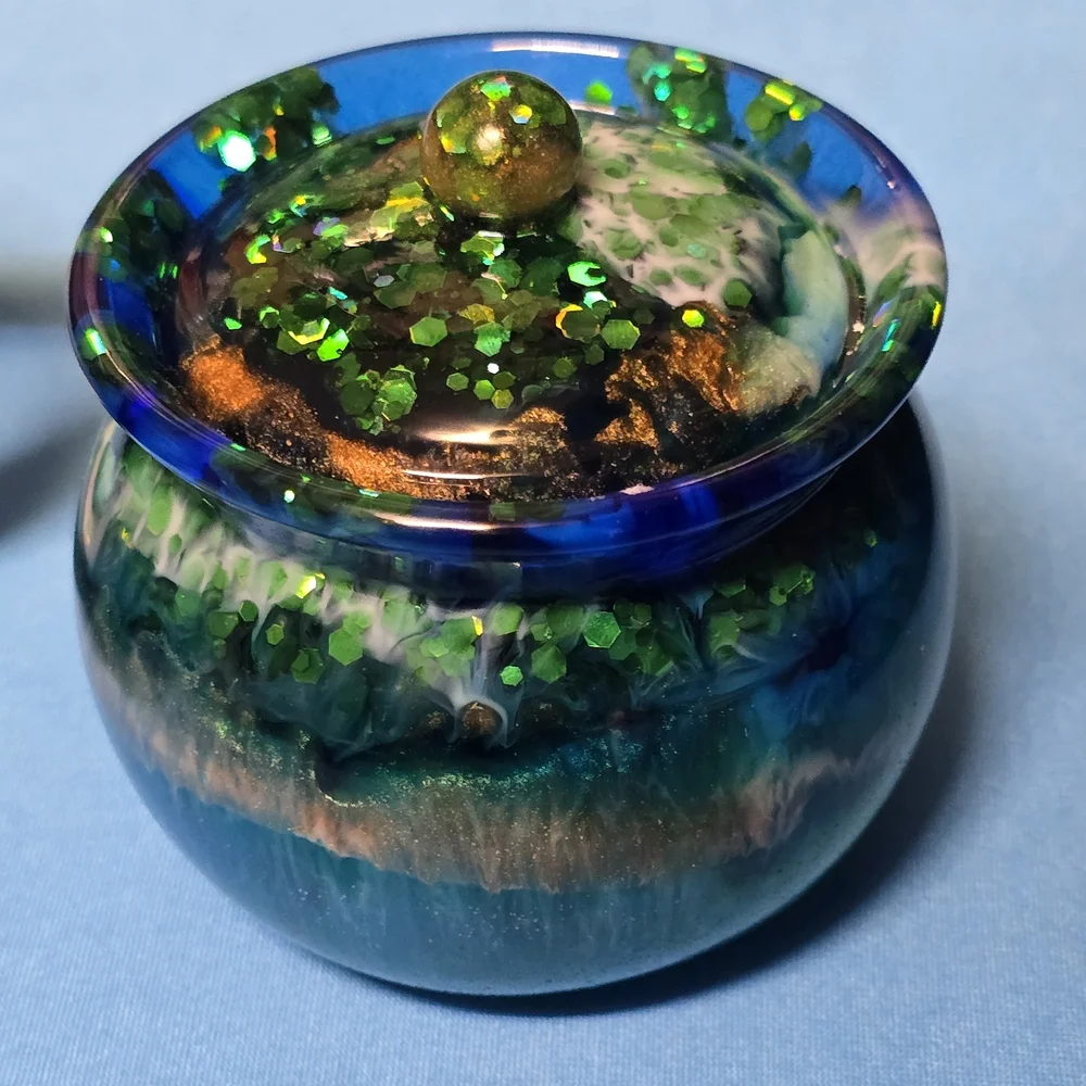Handcrafted Blue and Green Art Glass Jar - Picture 1 of 2